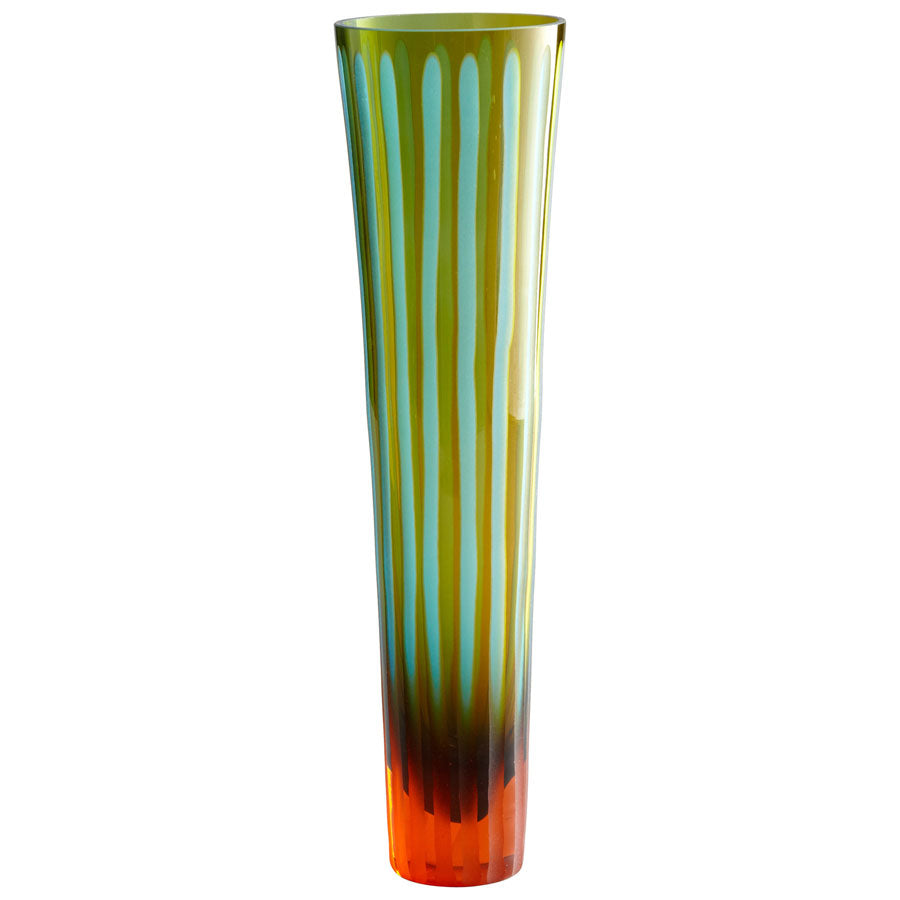Large Cyan And Orange Striped Vase