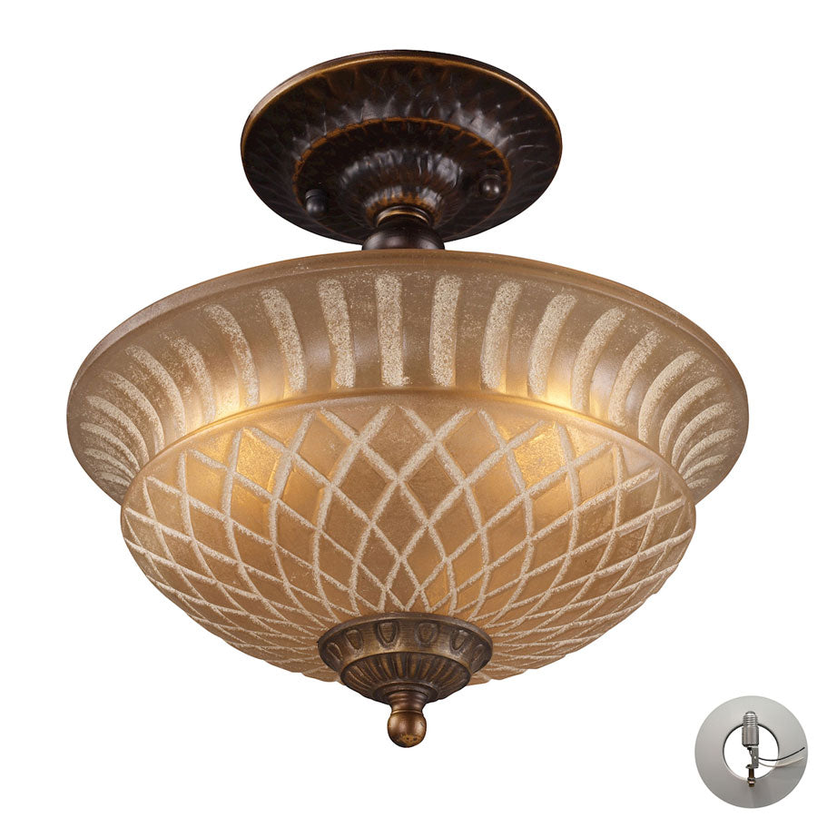 Restoration Flushes 3 Light Semi Flush in Antique Golden Bronze - Includes Adapter Kit