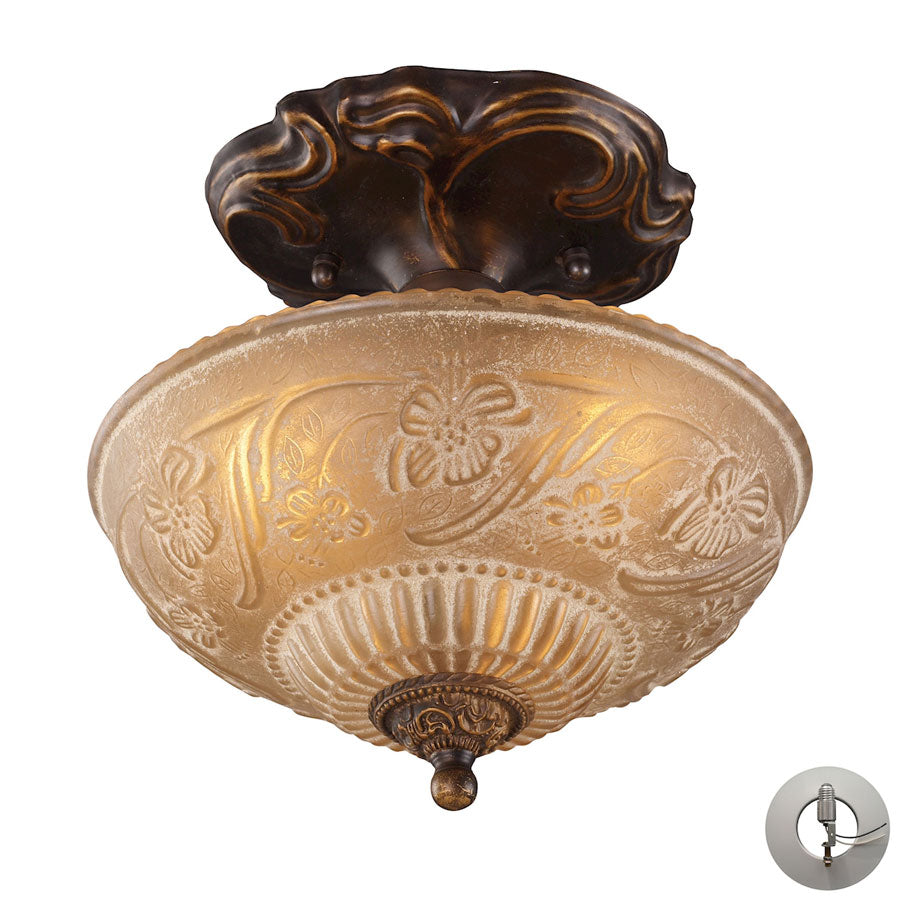 Restoration Flushes 3 Light Semi Flush in Antique Golden Bronze - Includes Adapter Kit