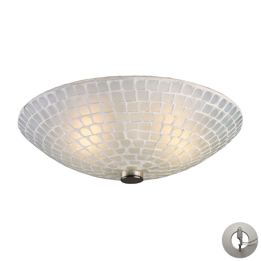 Fusion 2 Light Semi Flush in Satin Nickel and White Mosaic Glass - Includes Adapter Kit