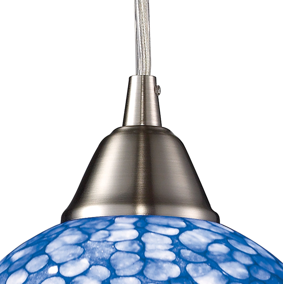 Cira 1-Light Pendant in Satin Nickel with Pebbled Blue Glass