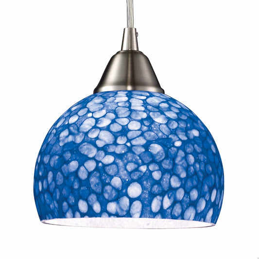 Cira 1-Light Pendant in Satin Nickel with Pebbled Blue Glass