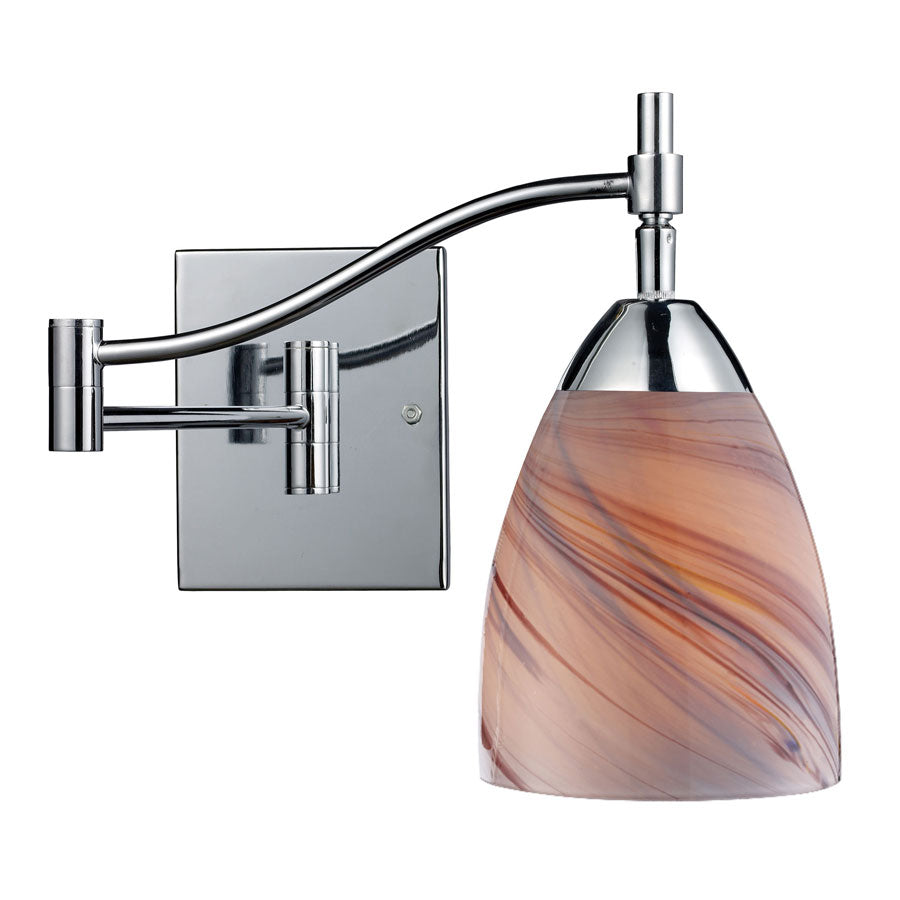 D Celina 1-Light Swingarm in Polished Chrome and Creme Glass
