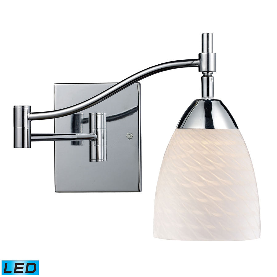 Celina 1-Light Swingarm in Polished Chrome and White Swirl Glass - LED Offering Up To 800 Lumens (60