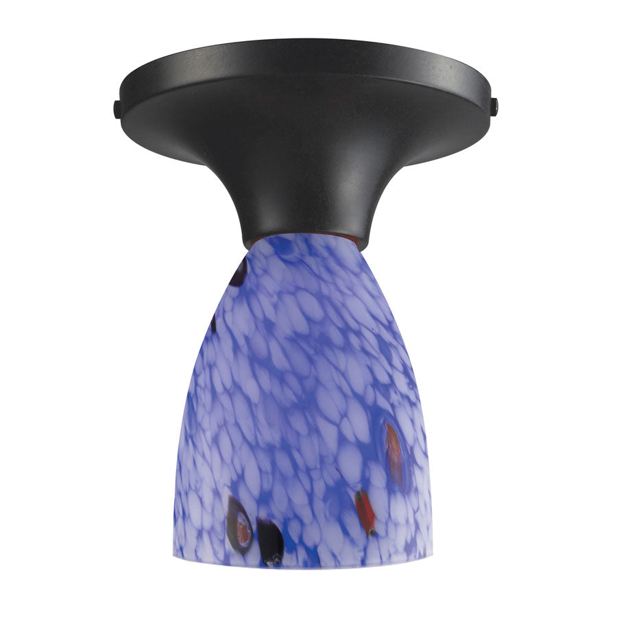 Celina 1-Light Semi-Flush in Dark Rust and Starburst Blue Glass