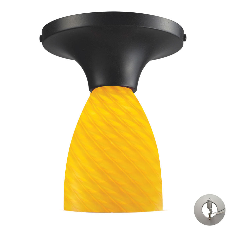 Celina 1 Light Semi Flush in Dark Rust and Canary Glass - Includes Adapter Kit
