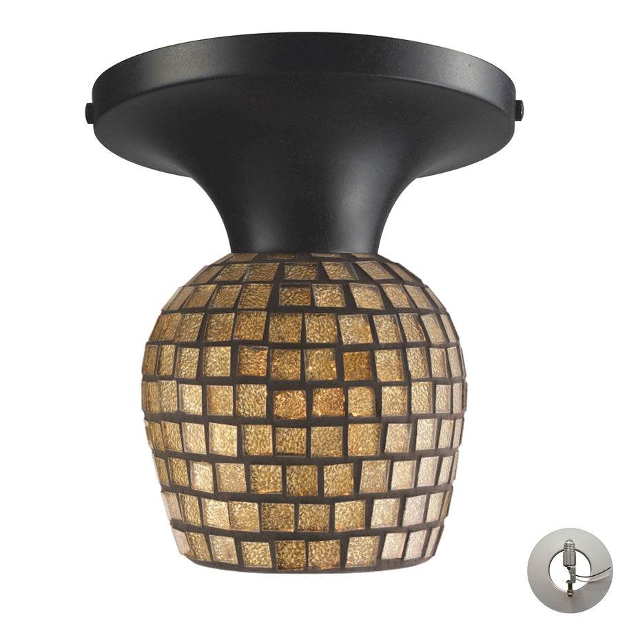 Celina 1 Light Semi Flush in Dark Rust and Gold Leaf Glass - Includes Adapter Kit