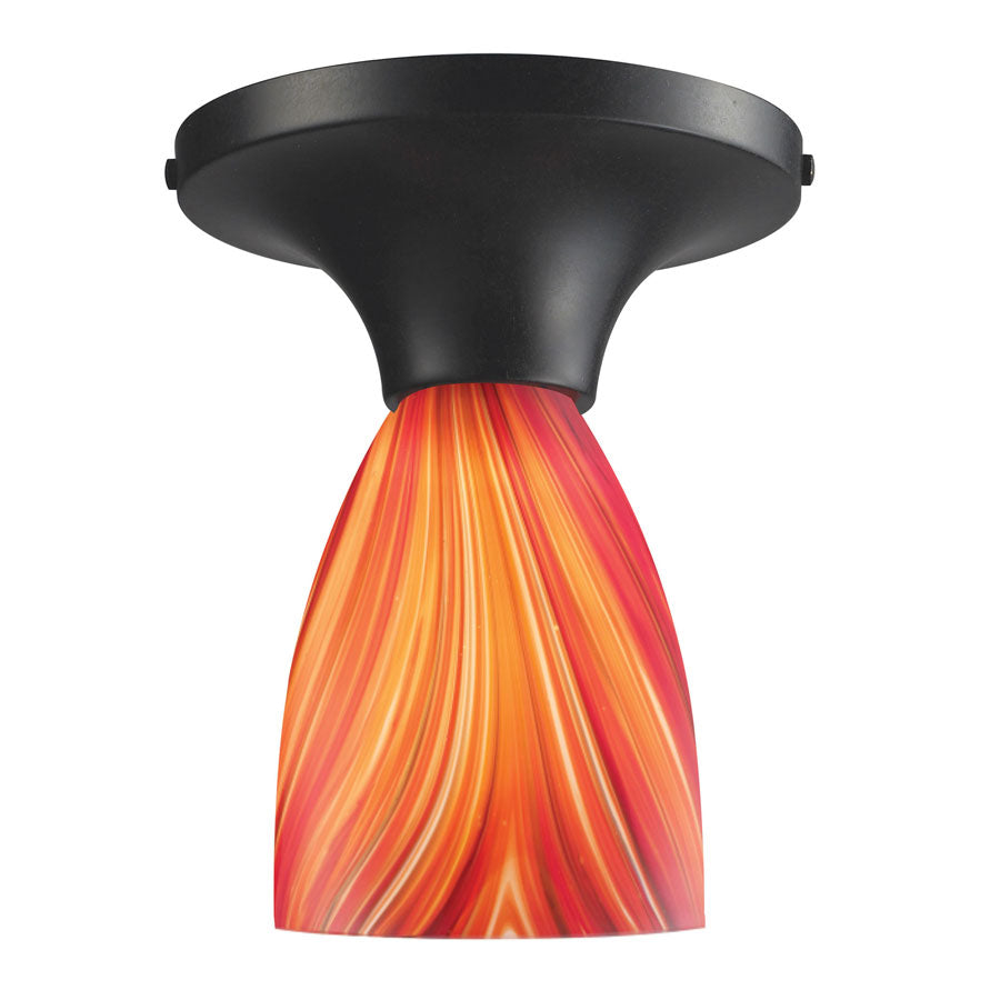 Celina 1-Light Semi-Flush in Dark Rust and Multi Glass