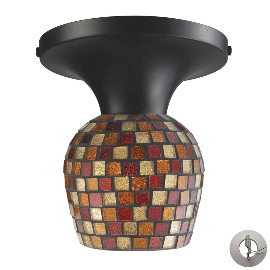 Celina 1 Light Semi Flush in Dark Rust and Multi Fusion Glass - Includes Adapter Kit