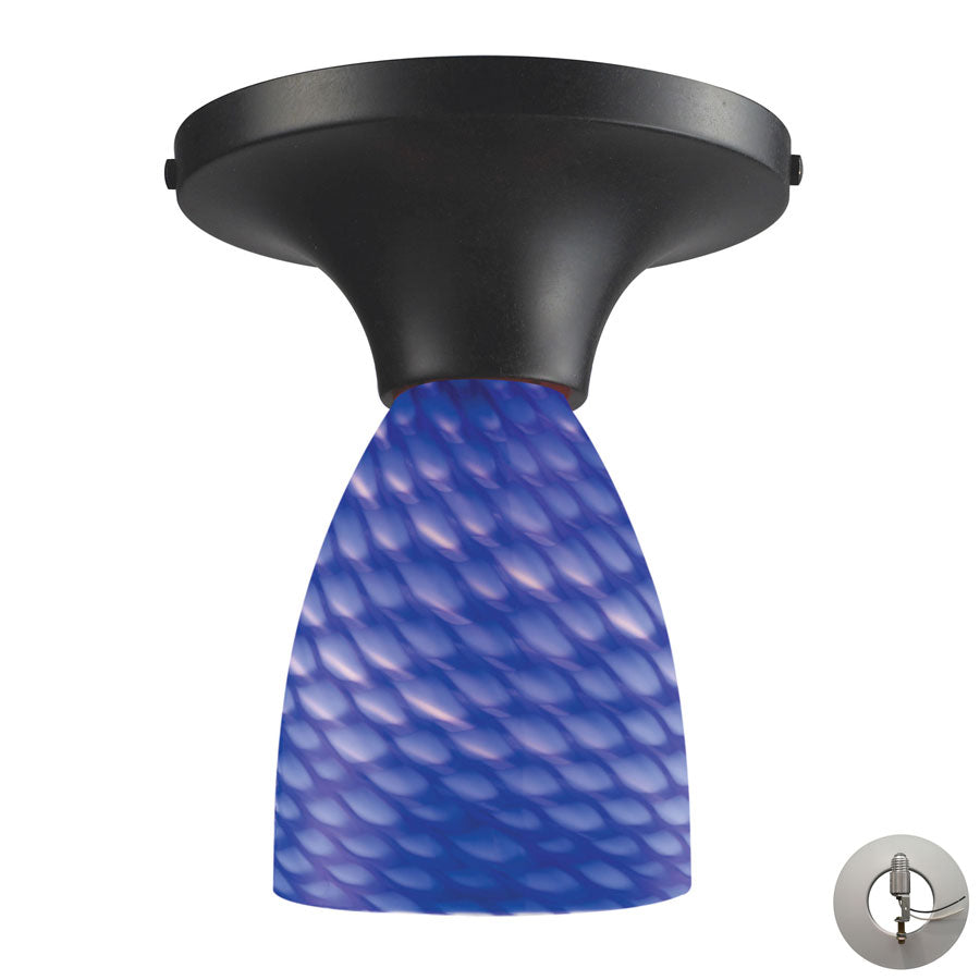 Celina 1 Light Semi Flush in Dark Rust and Sapphire Glass - Includes Adapter Kit