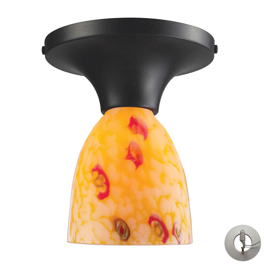 Celina 1 Light Semi Flush in Dark Rust and Yellow Glass - Includes Adapter Kit