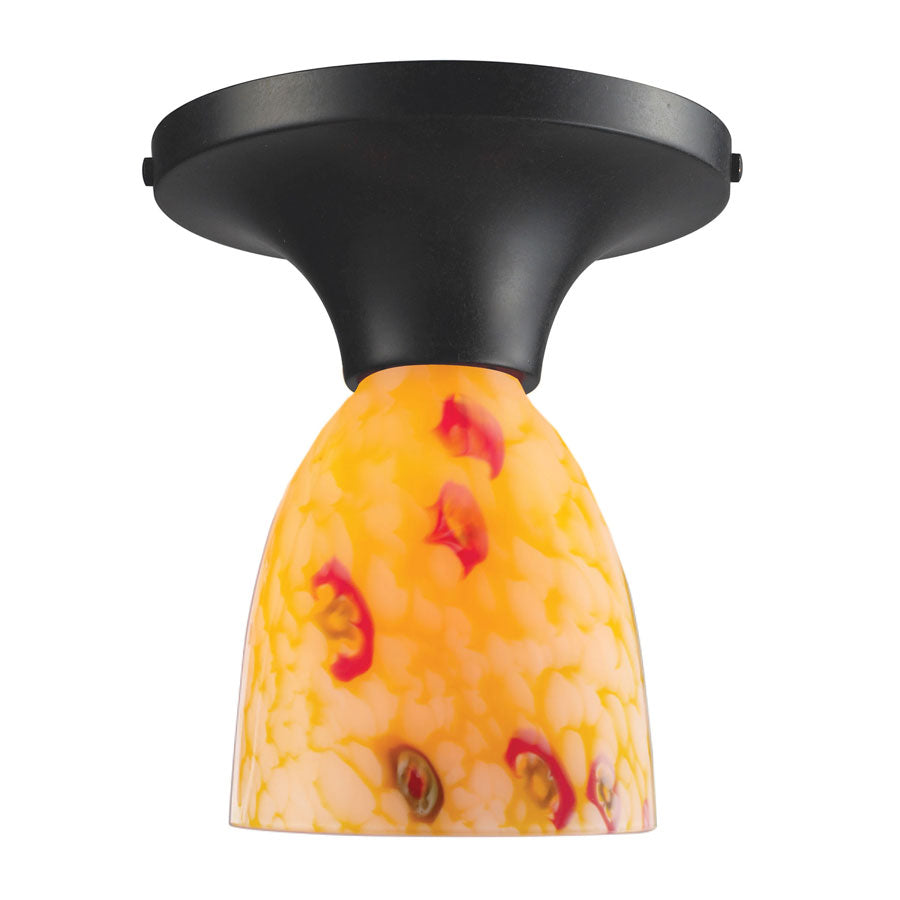 Celina 1-Light Semi-Flush in Dark Rust and Yellow Glass
