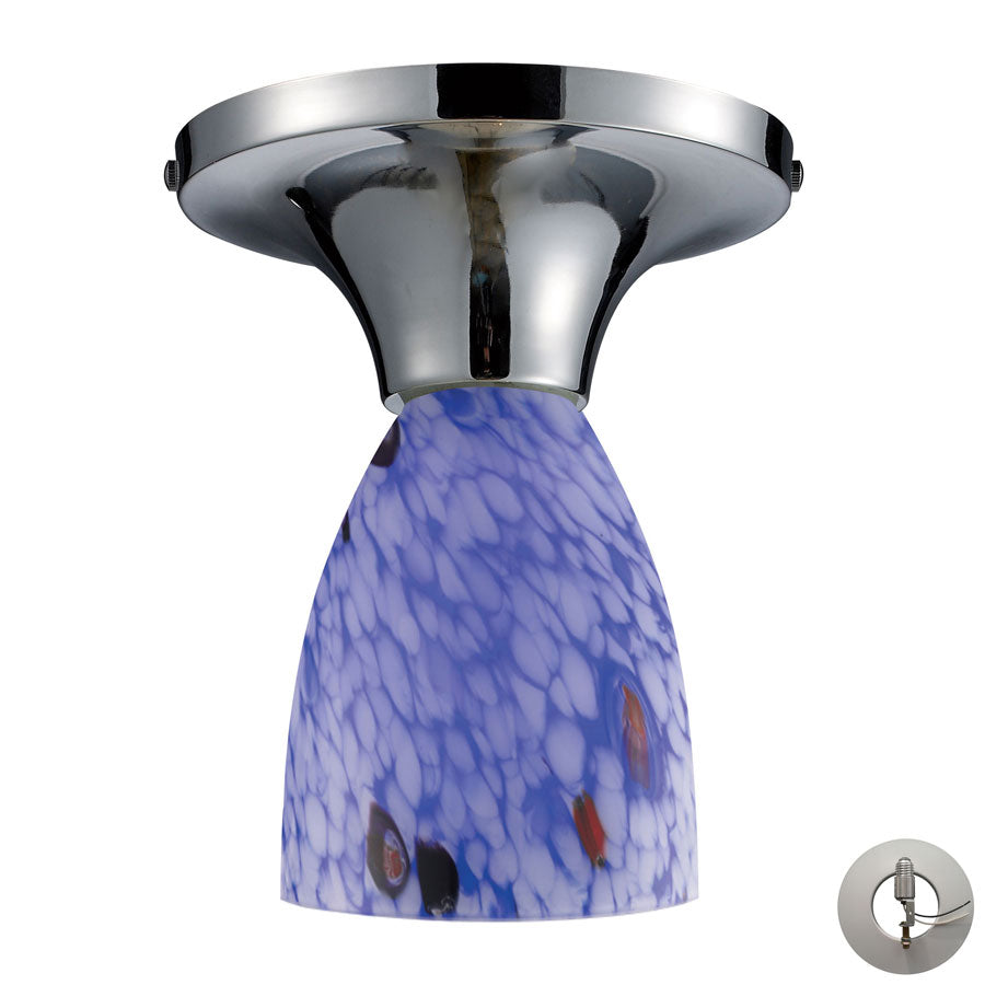 Celina 1 Light Semi Flush in Polished Chrome and Starburst Blue Glass - Includes Adapter Kit