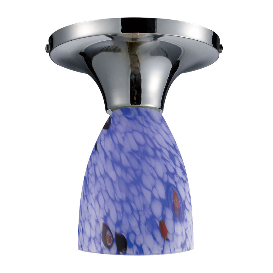 Celina 1-Light Semi-Flush in Polished Chrome and Starburst Blue Glass