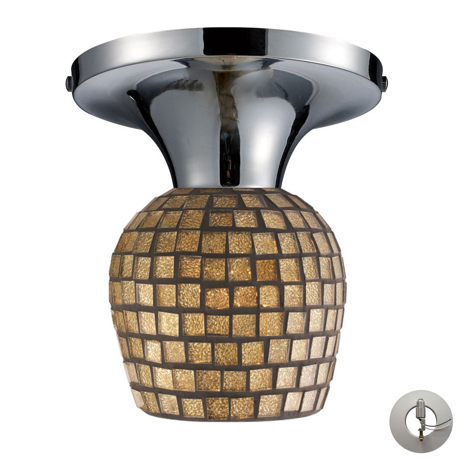 Celina 1 Light Semi Flush in Polished Chrome and Gold Leaf Glass - Includes Adapter Kit