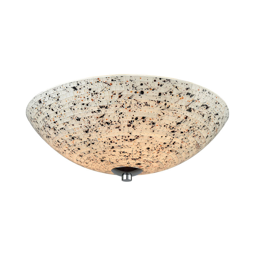 Spatter 3 Light Flush in Polished Chrome with Spatter Mosaic Glass