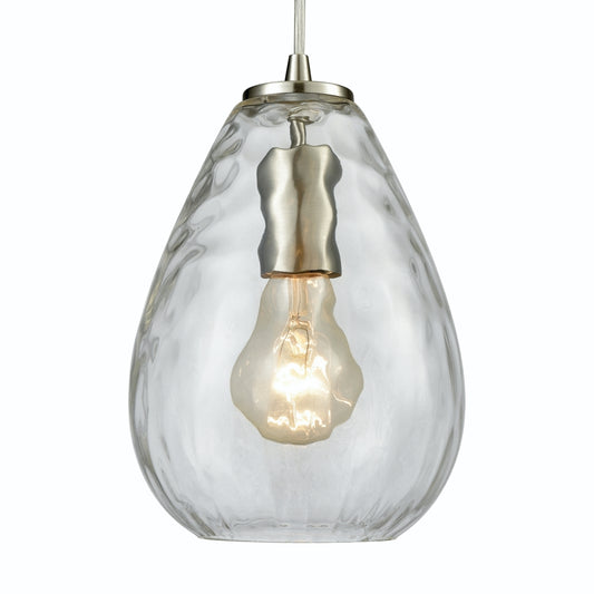 Lagoon 1 Light Pendant in Satin Nickel with Clear Water Glass