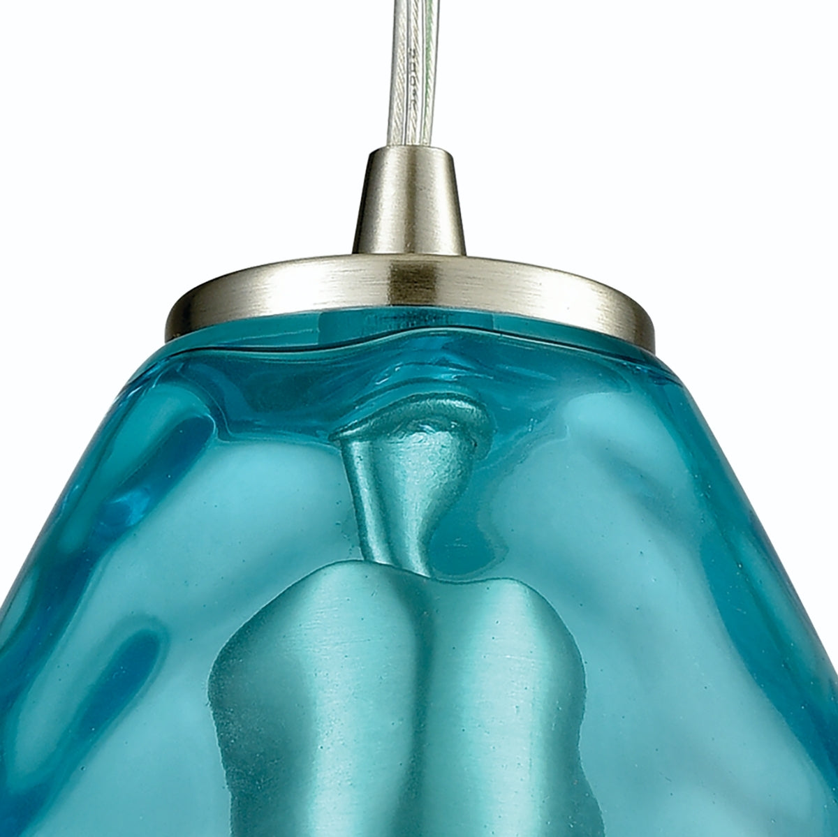 Lagoon 1 Light Pendant in Satin Nickel with Aqua Water Glass