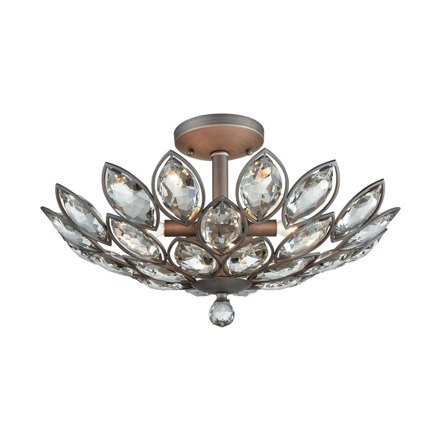 La Crescita 6 Light Semi Flush in Weathered Zinc with Clear Crystal