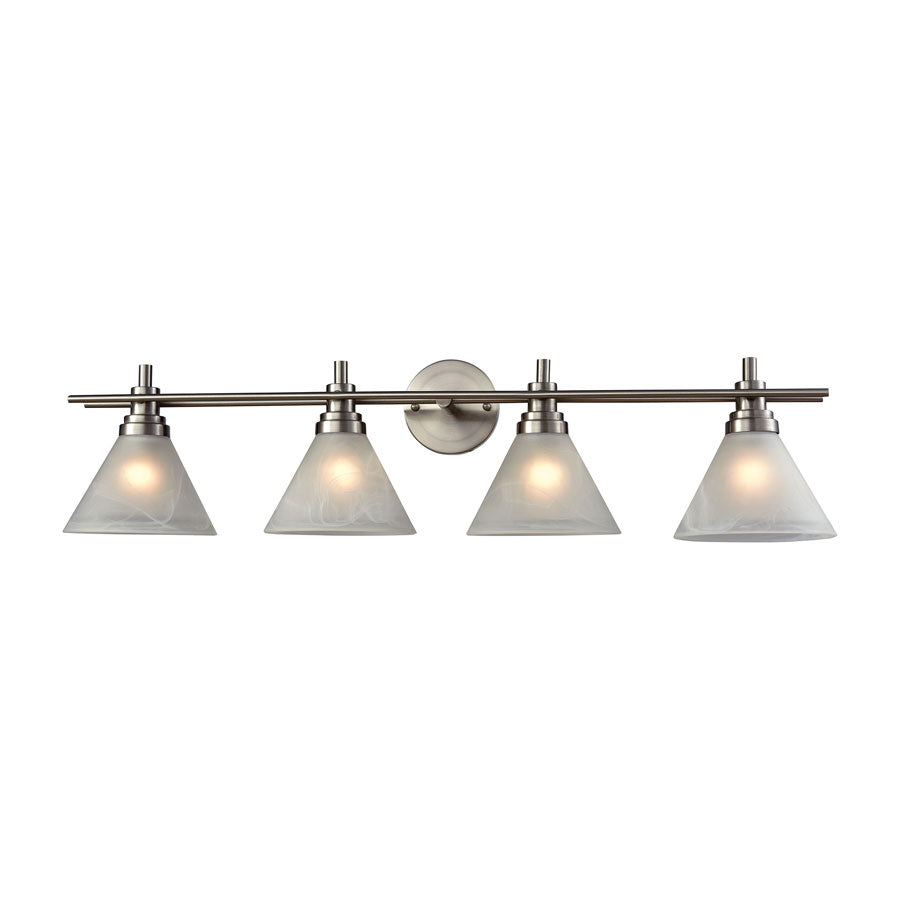 Pemberton 4 Light Vanity in Satin Nickel with White Marbleized Glass