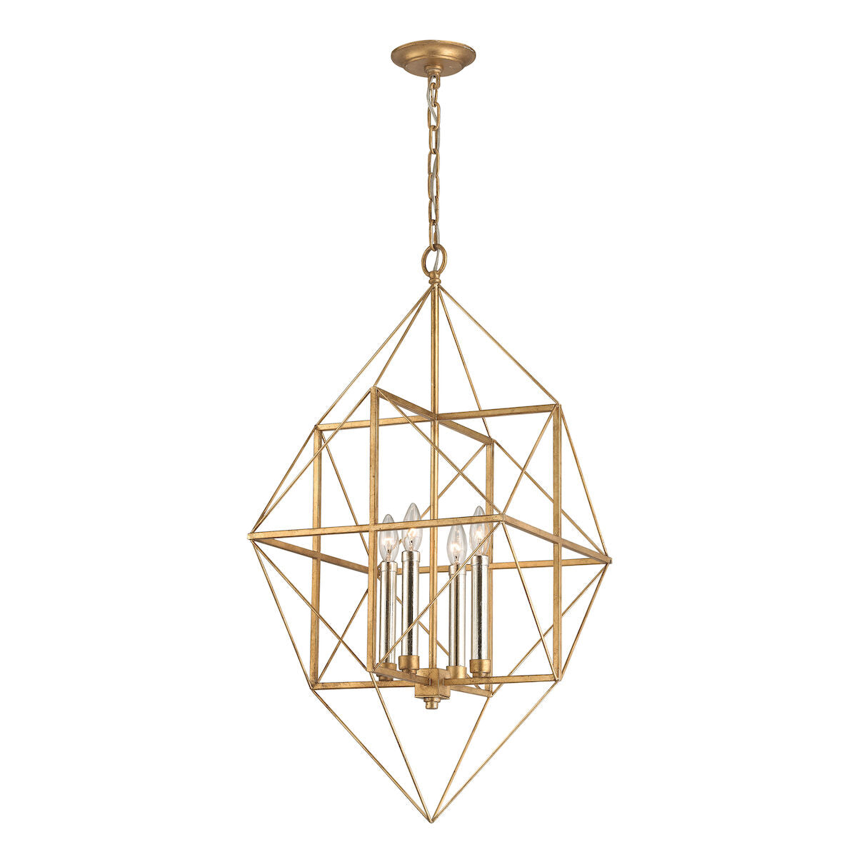 Connexions 4 Light Pendant In Antique Gold And Silver Leaf