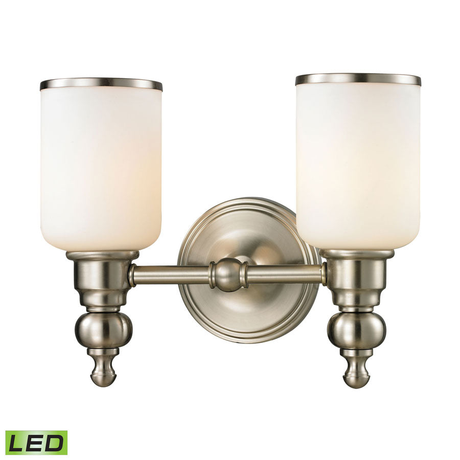 Bristol Collection 2 light bath in Brushed Nickel - LED, 800 Lumens (1600 Lumens Total) with Full S
