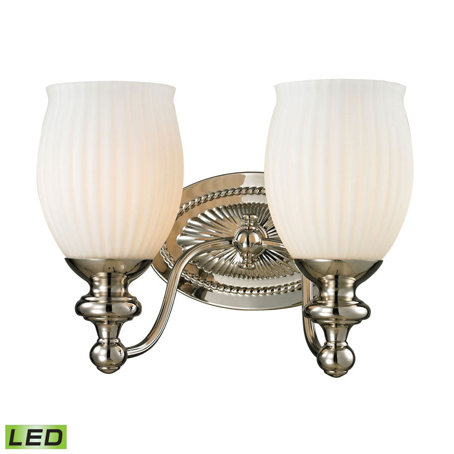 Park Ridge Collection 2 light bath in Polished Nickel - LED, 800 Lumens (1600 Lumens Total) with Fu
