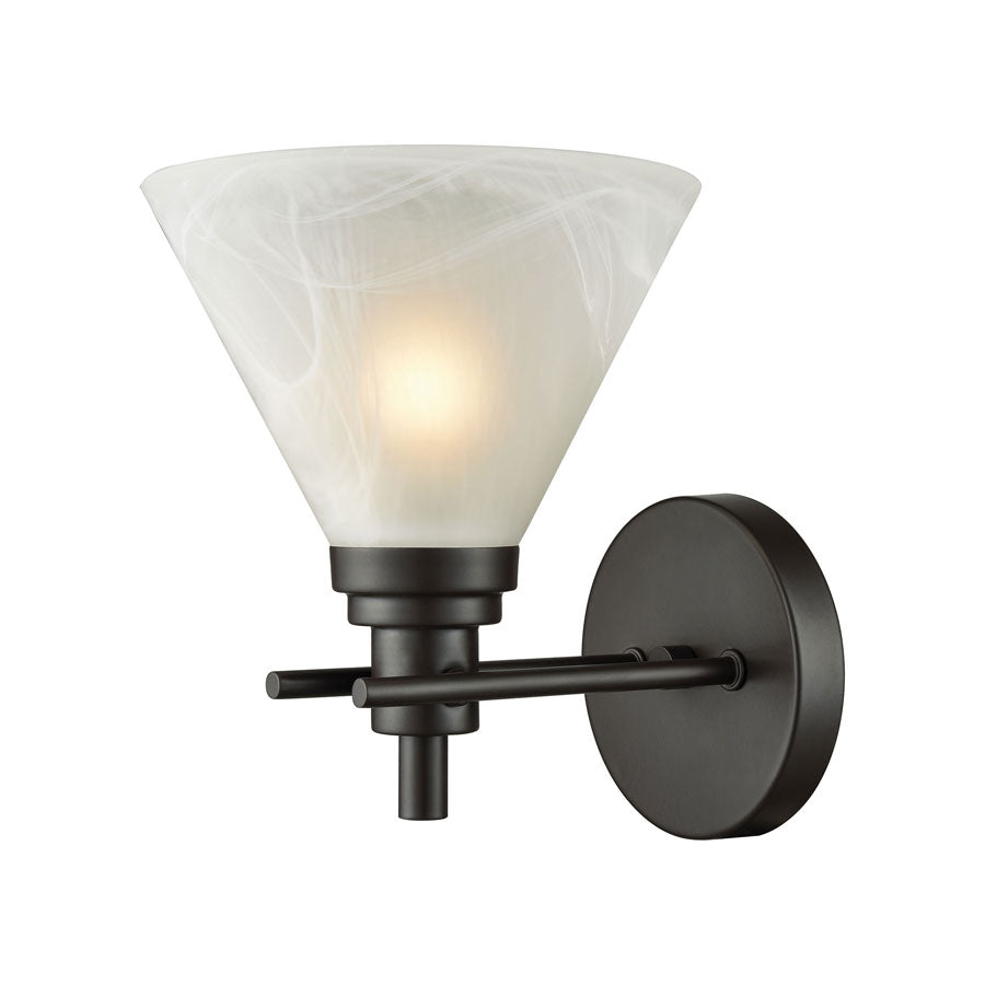 Pemberton 1 Light Vanity in Oil Rubbed Bronze with White Marbleized Glass