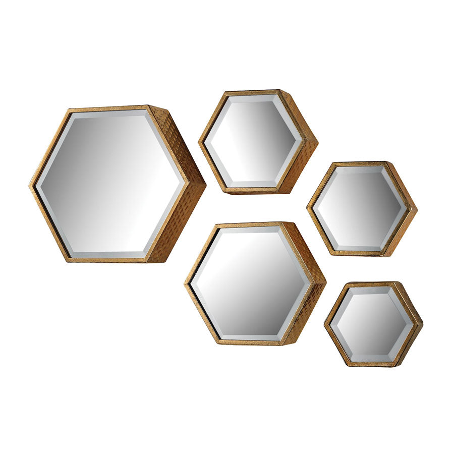 Hexagonal mirror. - Set of 5