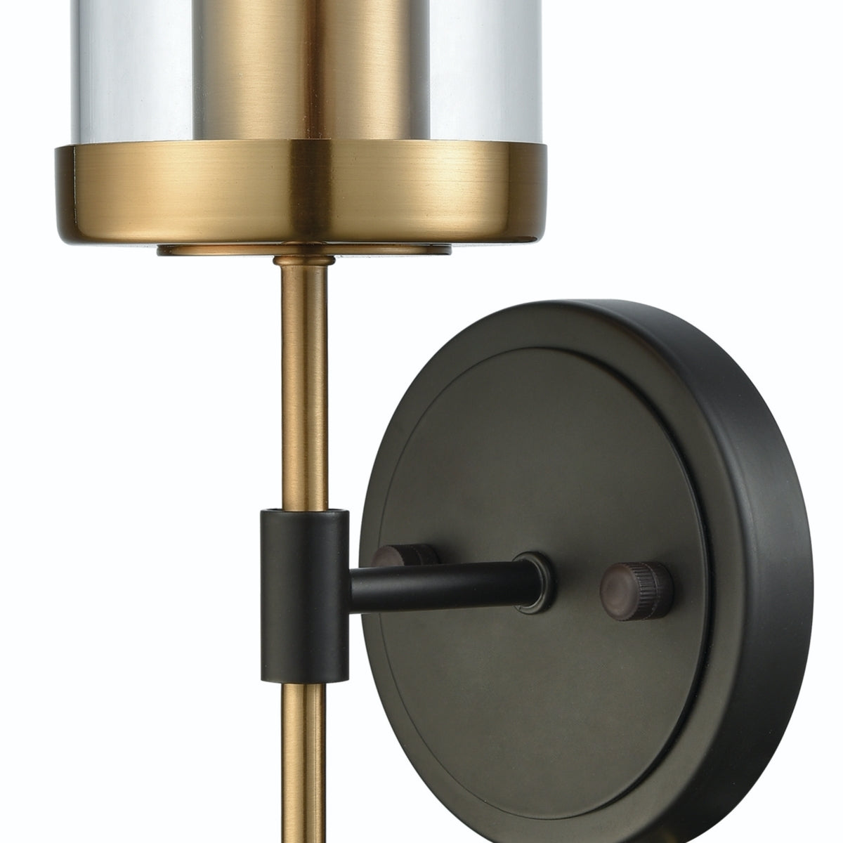 North Haven 1 Light Wall Sconce in Oil Rubbed Bronze with Satin Brass Accents and Clear Glass