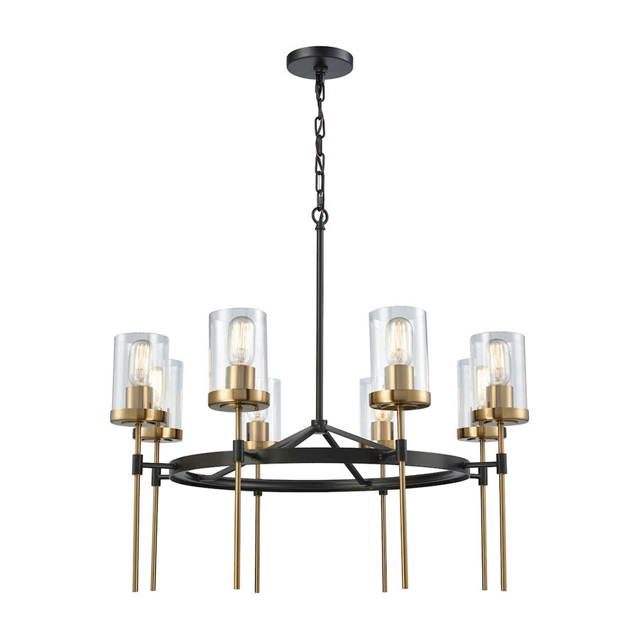North Haven 8 Light Chandelier in Oil Rubbed Bronze with Satin Brass Accents and Clear Glass
