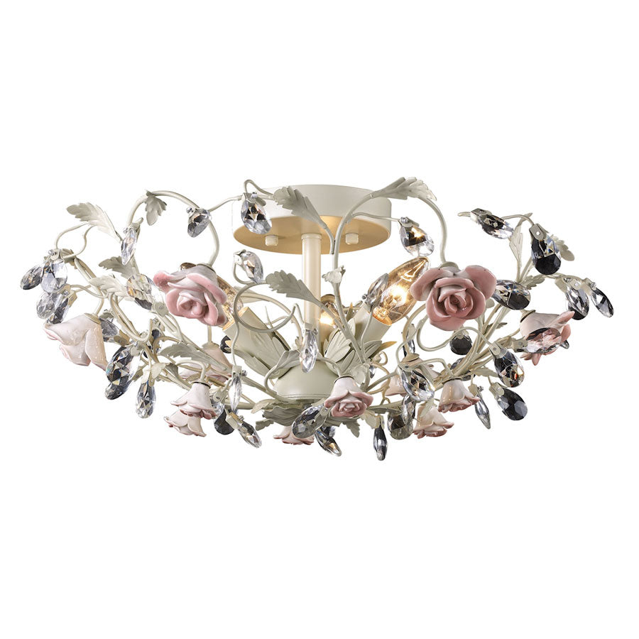 Heritage 3-Light Semi-Flush in Crem and Porcelain Roses