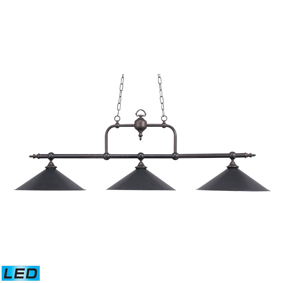 Designer Classics 3-Light Billiard/Island in Tiffany Bronze W/ Metal Shades - LED, 800 Lumens (2400