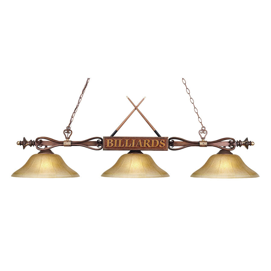 Designer Classics 3-Lt Linear in Wood Finish/Amber Gl