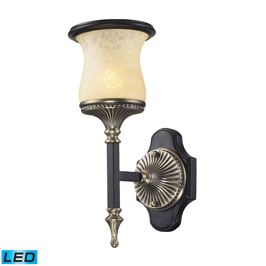 1 Light Wall Bracket in Antique Bronze and Dark Umber and Marblized Amber Glass - LED Offering Up To