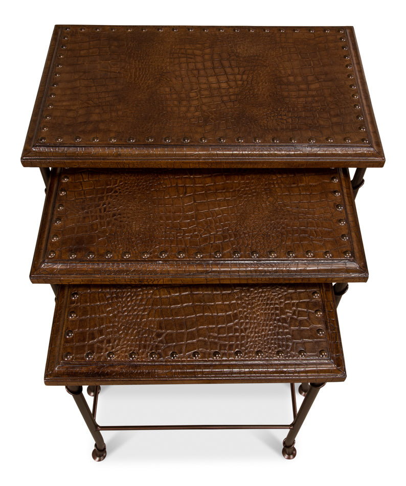 Croc Leather Nesting Tables Set/3