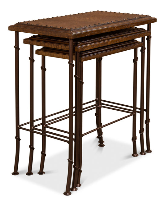 Croc Leather Nesting Tables Set/3