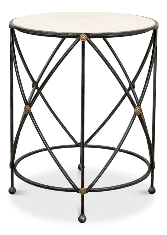 Drum & Fife Lamp Table Aged Wht Marble