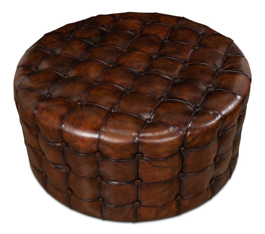 Leather Tufted Ottoman