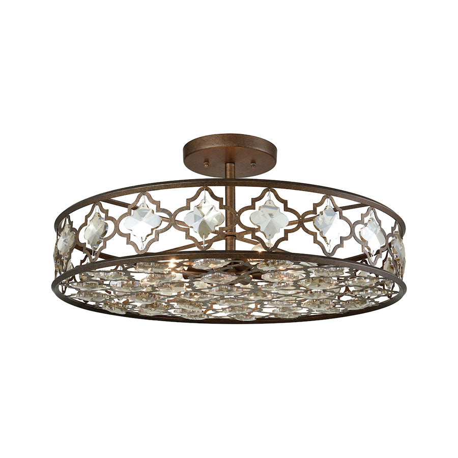 Armand 8 Light Semi Flush in Weathered Bronze with Champagne Plated Crystal