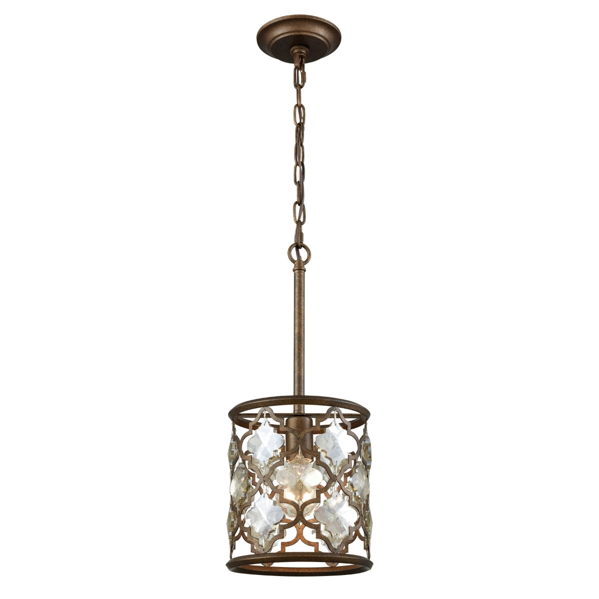 Armand 1 Light Pendant in Weathered Bronze with Champagne Plated Crystal