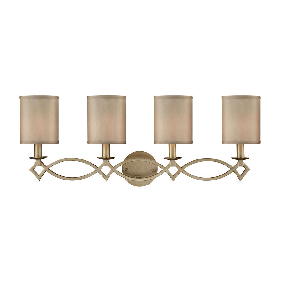 Estonia 4 Light Vanity in Aged Silver with Beige Half-Shades