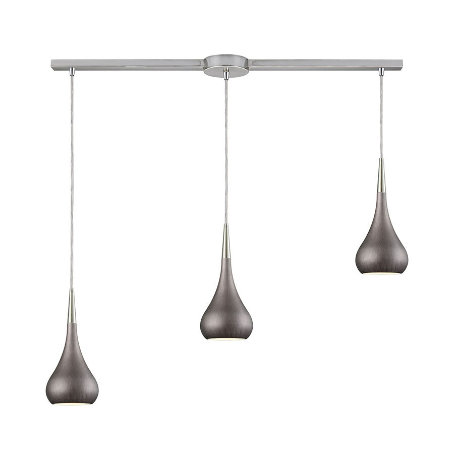 Lindsey 3 Light Linear Bar Fixture in Satin Nickel with Weathered Zinc Shade