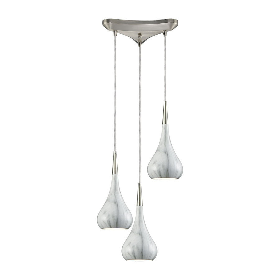 Lindsey 3 Light Triangle Pan Fixture in Satin Nickel with Marble Print Shade