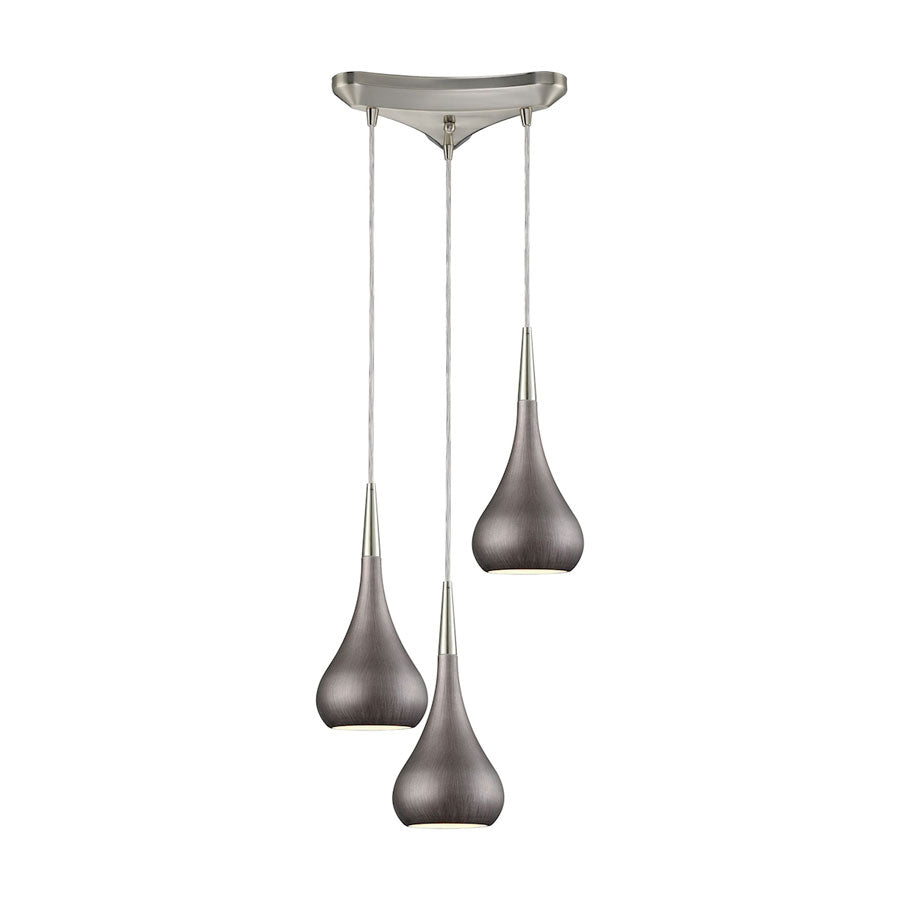 Lindsey 3 Light Triangle Pan Fixture in Satin Nickel with Weathered Zinc Shade