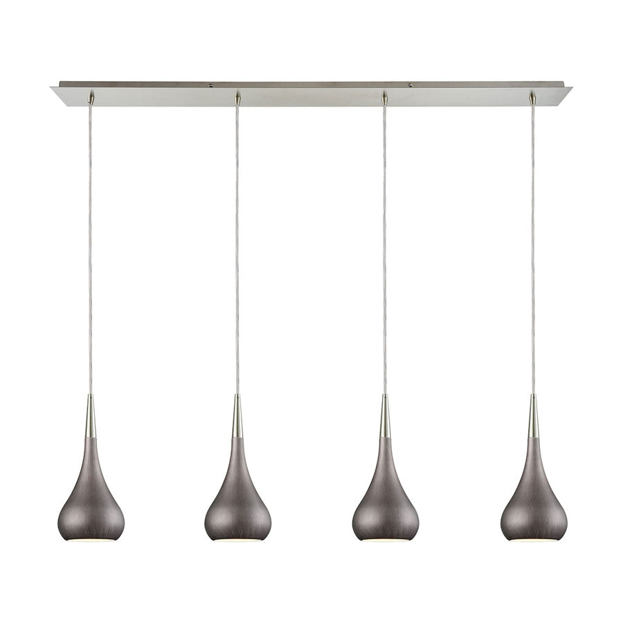 Lindsey 4 Light Linear Pan Fixture in Satin Nickel with Weathered Zinc Shade