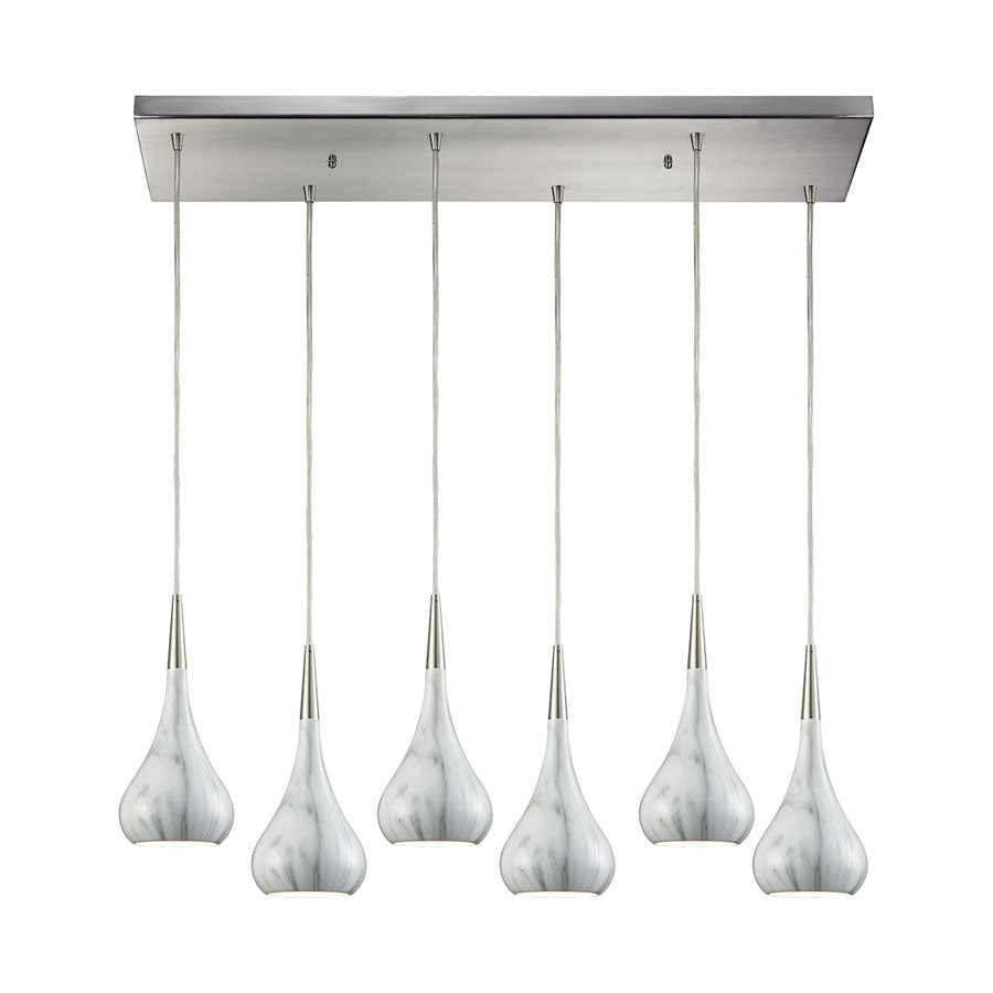 Lindsey 6 Light Rectangle Fixture in Satin Nickel with Marble Print Shade
