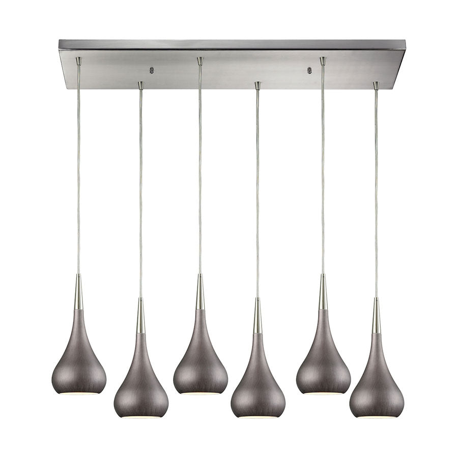 Lindsey 6 Light Rectangle Fixture in Satin Nickel with Weathered Zinc Shade