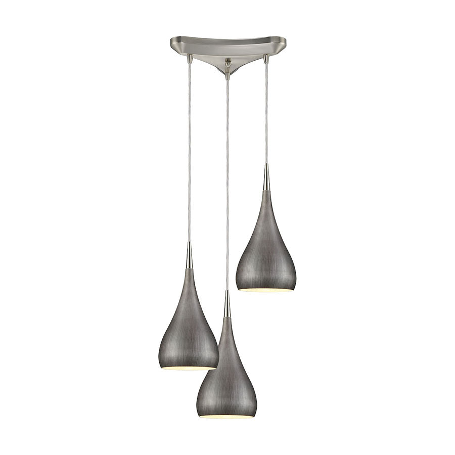 Lindsey 3 Light Triangle Pan Fixture in Satin Nickel with Weathered Zinc Shade