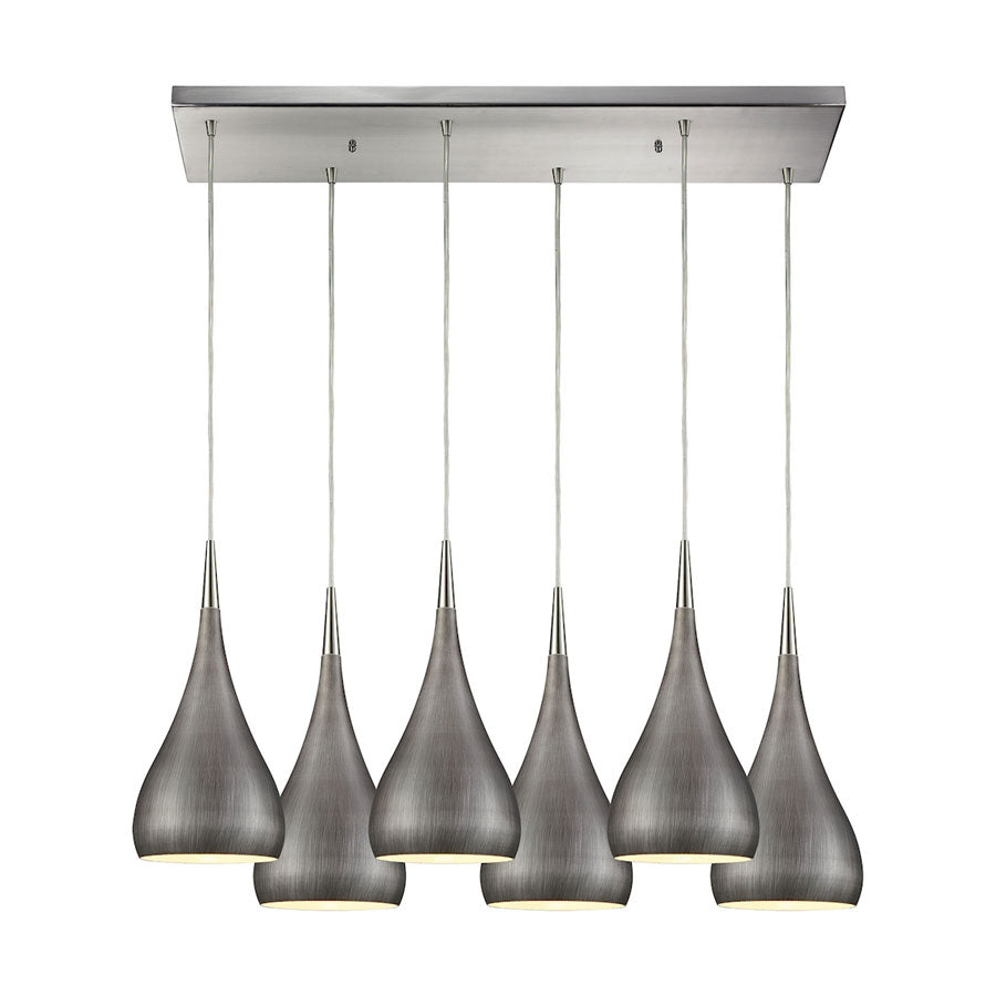 Lindsey 6 Light Rectangle Fixture in Satin Nickel with Weathered Zinc Shade